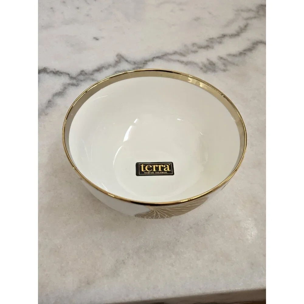 New MCM Gold Ginkgo Leaf Pattern Terra Premium Tableware Party Dinner Bowl